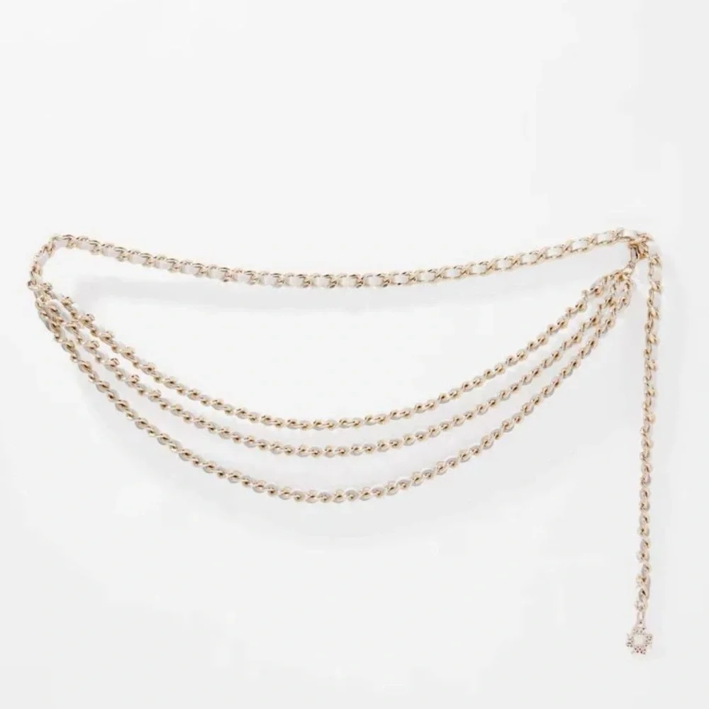 WHBM ECRU CHAIN WOVEN LEATHER BELT
